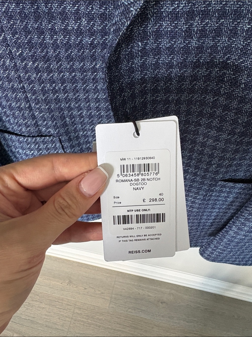 Reiss Blue Houndstooth Sport Coat - Picture 3 of 4